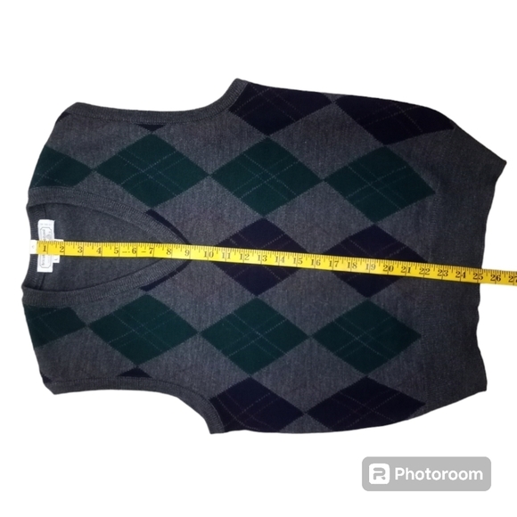Tricots St Raphael V Neck Vintage Gray Wool Argyle  Sweater Vest  Size Large - Picture 5 of 8